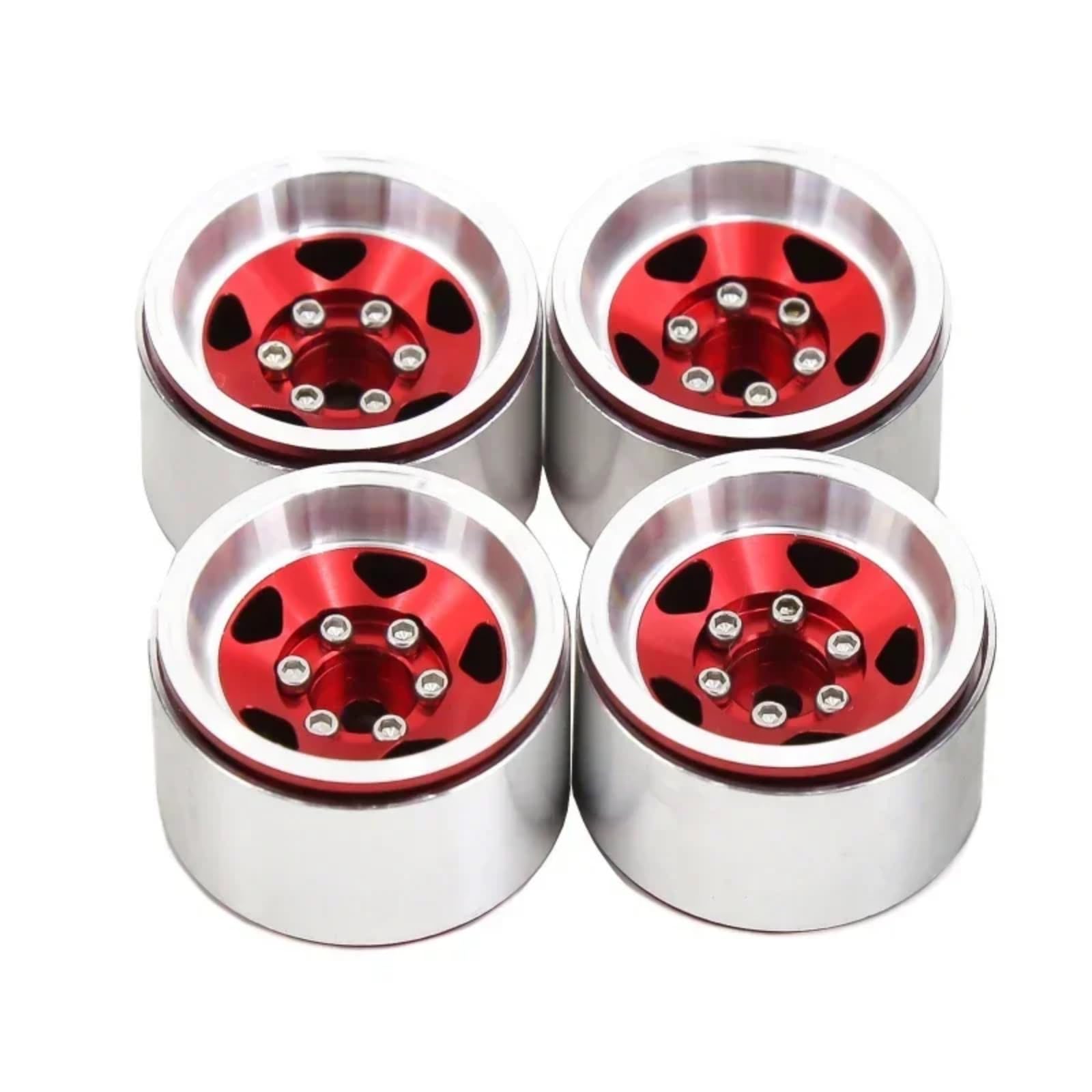 RC Beadlock Cerchi Ruota Per Axial Per SCX24 AX24 Per TRX4M 1/18 Cerchio Beadlock Da 1,0" Mozzo In Acciaio Stampato A Piatto Profondo Parti Aggiornamento Auto Cingolate RC(Red)