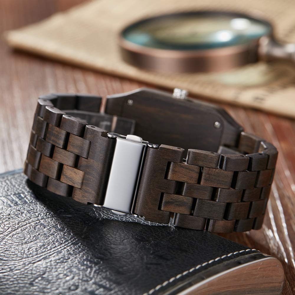 Reloj de madera rectangular de los hombres Movimiento de cuarzo Relojes de madera para hombres relojes para hombre
