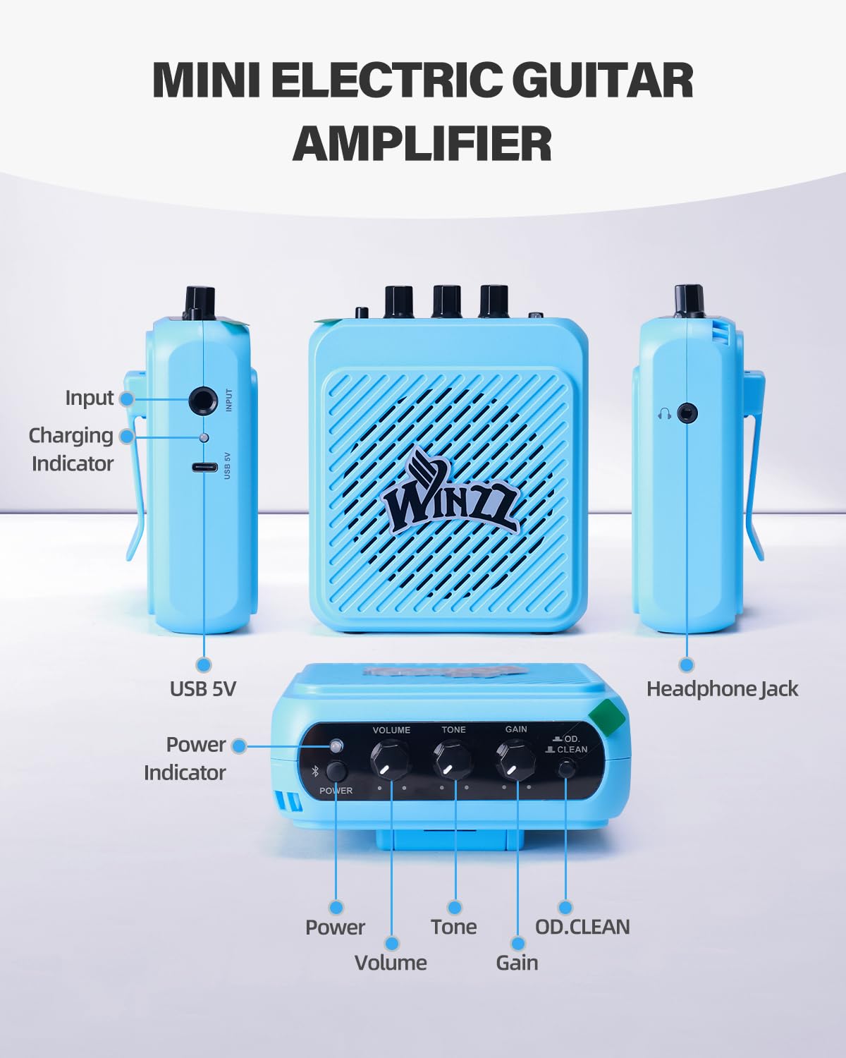 Winzz - 30-calowy zestaw do gitary elektrycznej dla dzieci dla początkujących mini gitara elektryczna rozmiar 1/4 dla dzieci, kompletny zestaw startowy ze wzmacniaczem, jasny czarny
