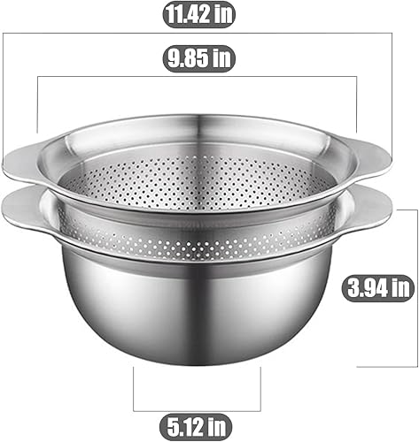Miniatura 2 de Versátil juego de colador de cocina de 3.5 cuartos de galón con asa, colador microperforado para pasta, arroz, verduras, frutas, incluye tazón de