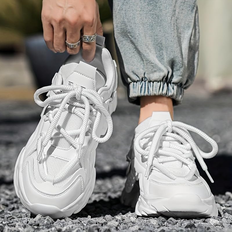 Men's Fashion Trendy Thick-Soled Height-Increasing, Casual Versatile Street White Shoes, Comfortable Soft-Soled Non-Slip Wear-Resistant Sports Running Shoes for All Seasons.3