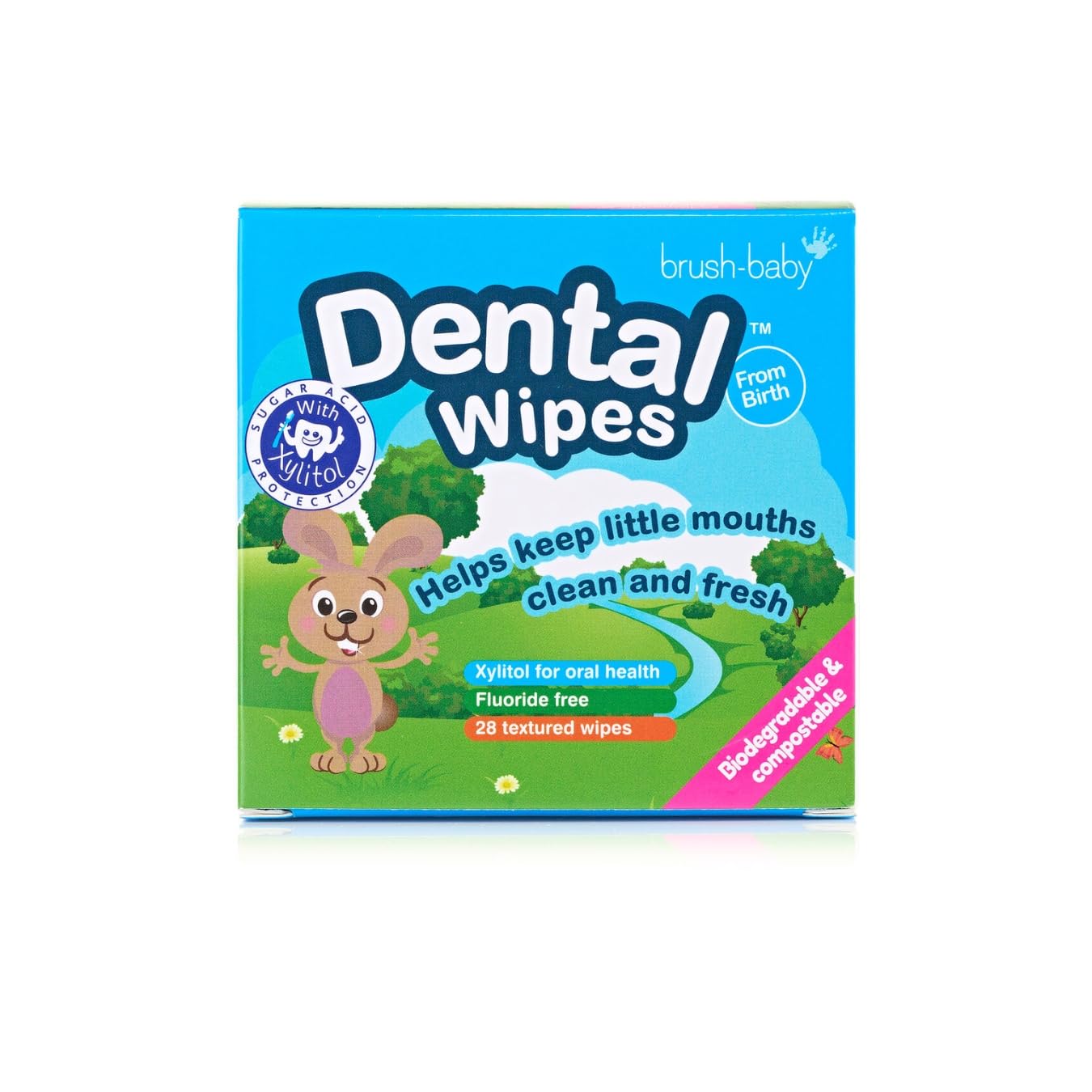Brush Baby Teething Relief Dental Wipes for Ages 0-Toddler - Naturally Eliminate Teething Pain, Prevent Tooth Decay and Sour Milk Breath - 28 Finger Wipes