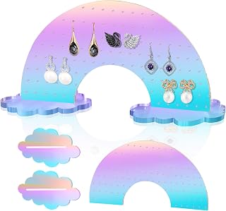 Acrylic Earring Holder Organizer for Girls Rainbow Earring Holder Stand 102 Holes Earrings Display Pegboard with Base Double Side Ear Studs Display Rack Earring Hanger Board for Jewelry Hanging