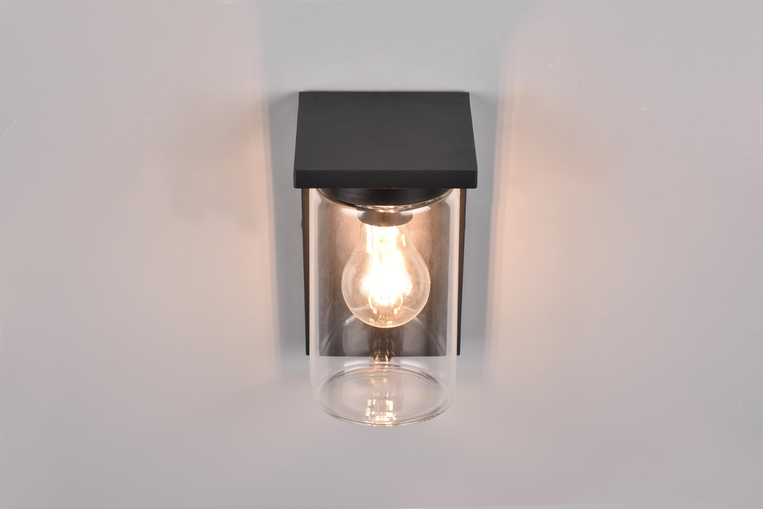 Trio Leuchten Außen Wandleuchte Ardila 211660132, Aluminium Druckguss Anthrazit, Glas klar, exkl. 1x E27, Dämmerungssensor, Schwarz Matt
