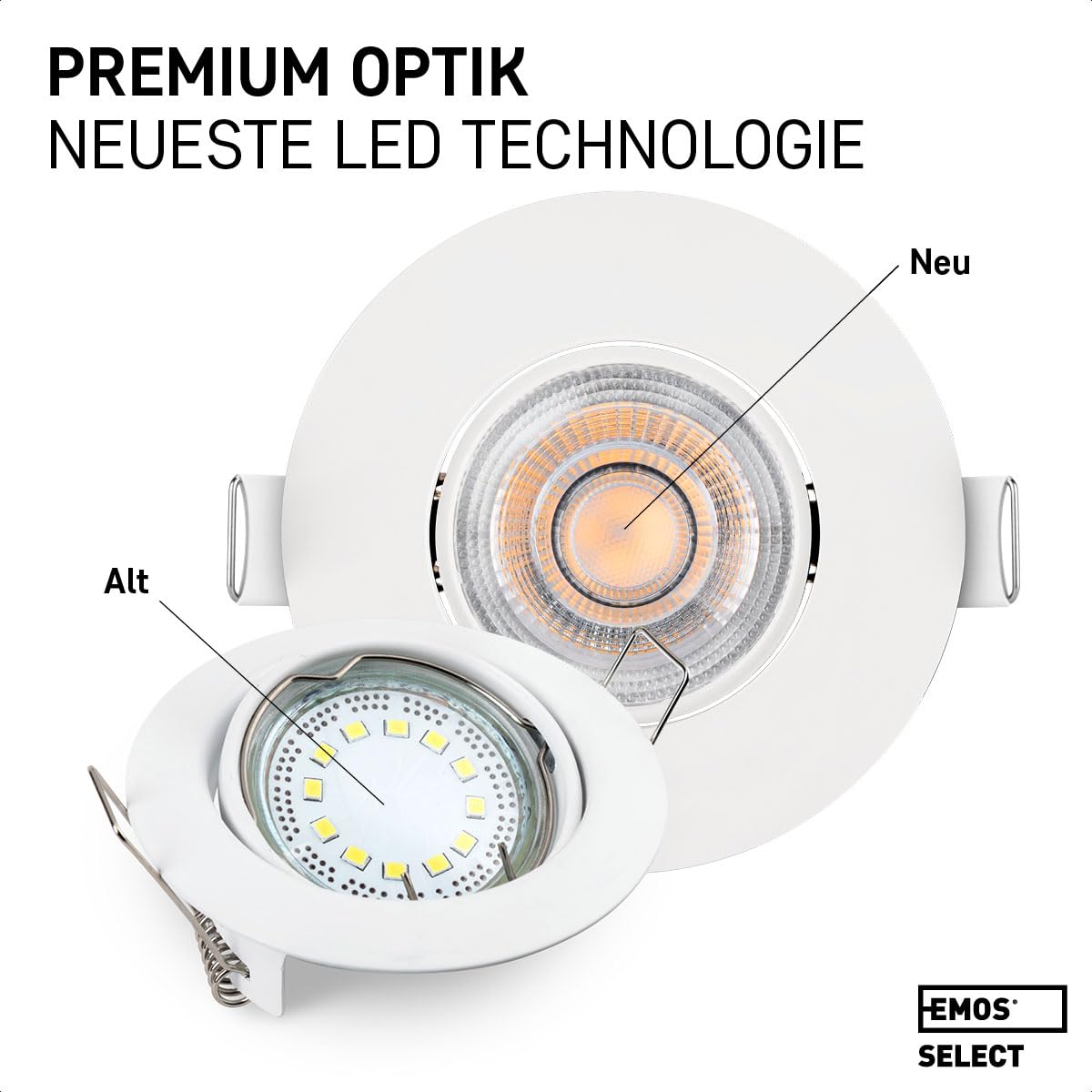 EMOS LED Spots 230V 4.9W 430lm 50° Schwenkbar Einbaustrahler warmweiß 3000k Deckenspots Flach 68mm Lochmaß Set 12 Stück