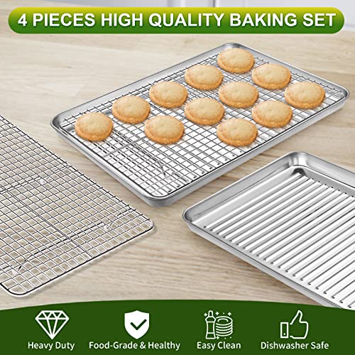 Baking Sheet With Rack Set (2 Baking Pans + 2 Cooling Racks), Cekee Stainless Steel Cookie Sheets For Baking, Baking Sheets For Oven, Nonstick & Warp Resistant & Heavy Duty, Size 16 X 12 X 1 Inches #TOP6