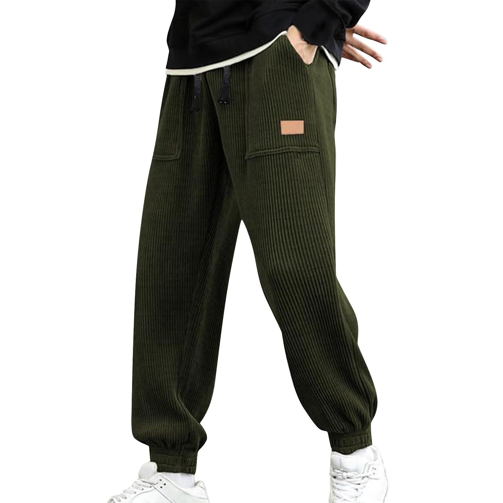 SOOUICKER Cordhose Herren Baggy Freizeithose Lang Stretch Cord Jogginghose Vintage Streetwear Stoffhose mit Gummibund Trainingshose Ohne Bündchen