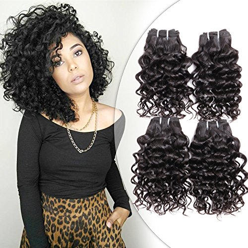 10A Brazilian Virgin Water Wave Human Hair 100% Unprocessed Brazilian Virgin Hair Bundles Natural Black (10 10 10 10, Water Wave)