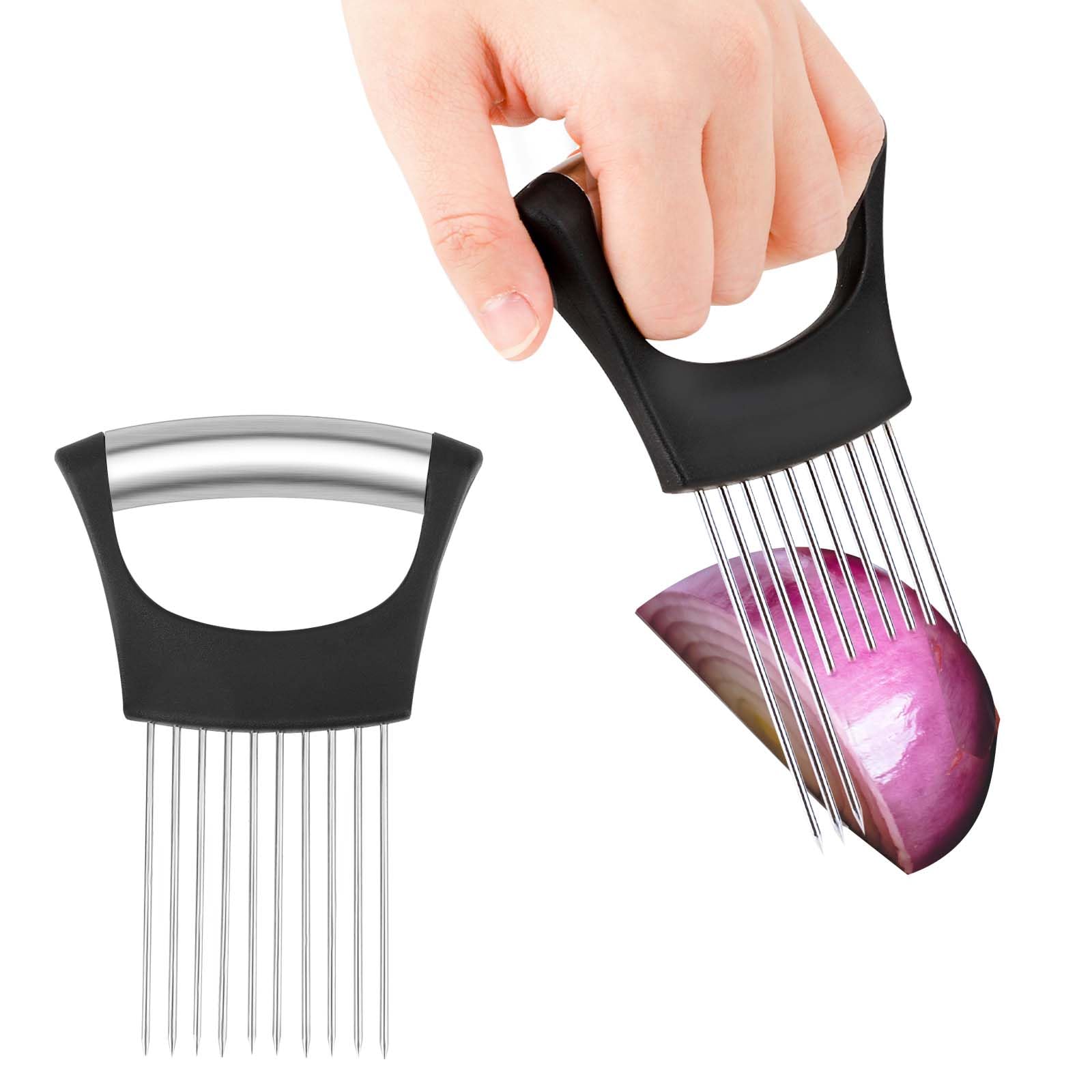 DimehoOnion Holder for Slicing Stainless Steel Lemon Slicer Dishwasher Safe Tomato Cutter Kitchen Gadgets for Cutting Storage Vegetable Food Fruit Potato Avocados Eggs Meat