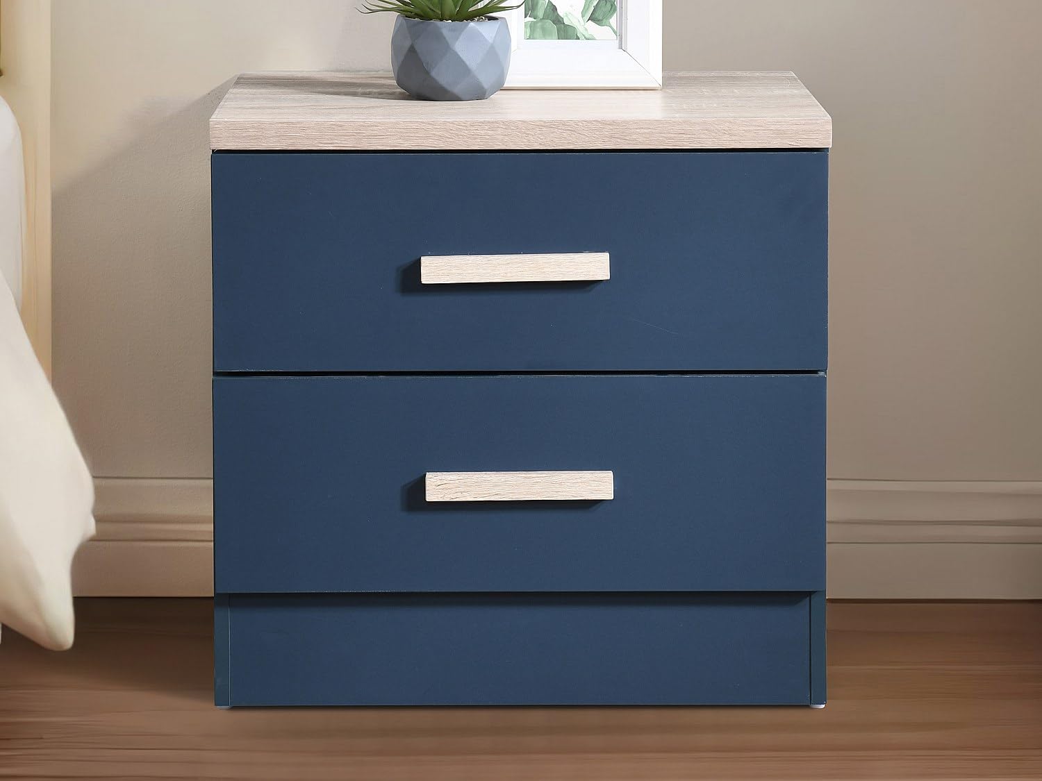 Vente-unique - Table de Chevet avec 2 tiroirs - Bleu et Naturel - SKAIDO