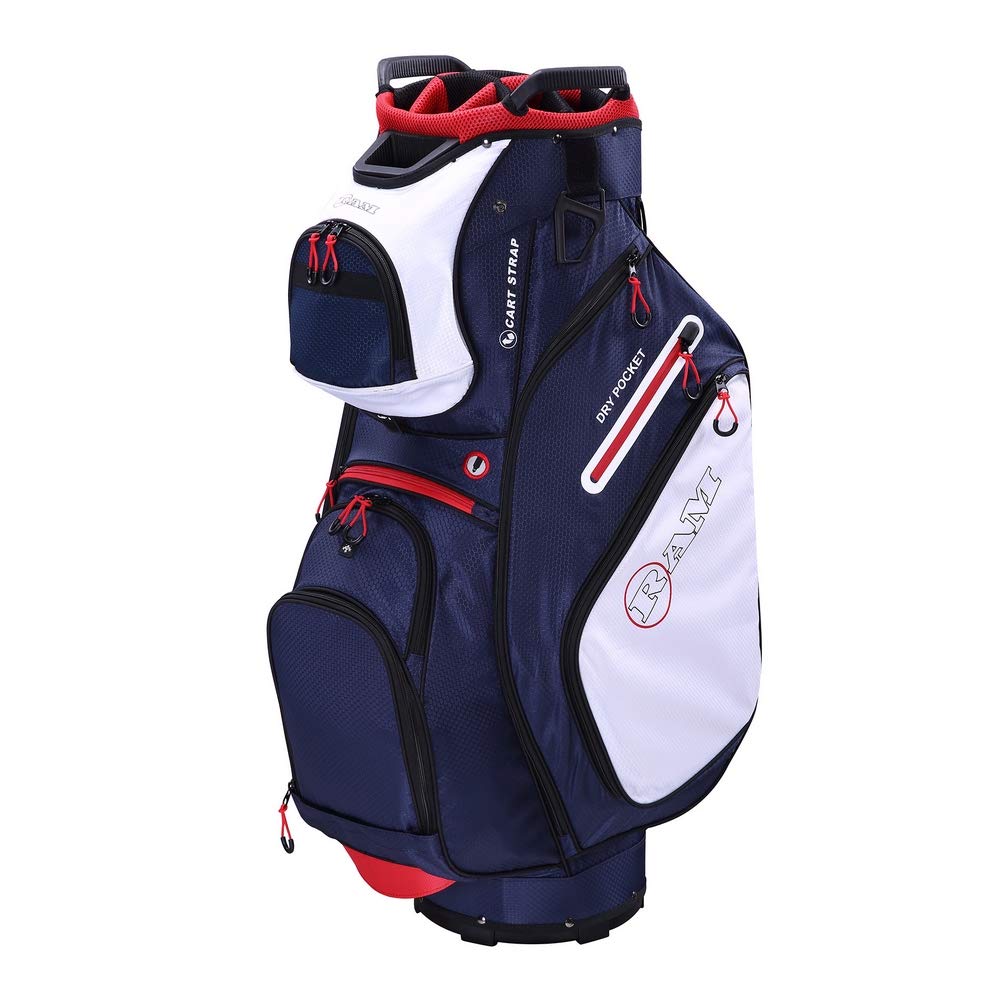 Ram Golf FX Deluxe Golf Trolley Bag with 14 Way Full Length Dividers Navy/White/Red โ image 1