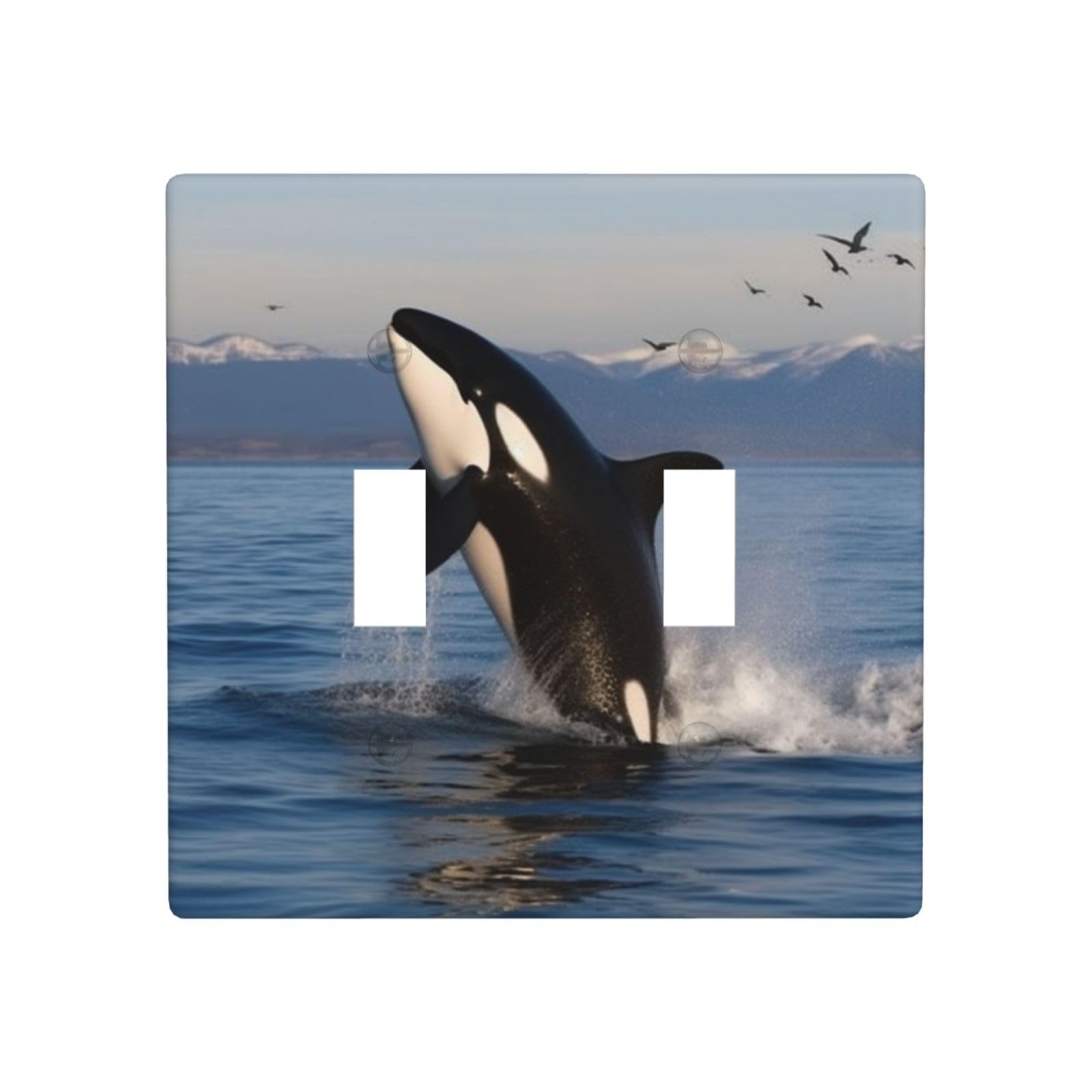 Decorator Double Toggle Light Switch Covers Killer Whale Wall Plate 2-Gang Standard Size 4.5" x 4.5" Double Toggle Switch Wallplate Decorative 2 Gang Wall Switch Plate Covers