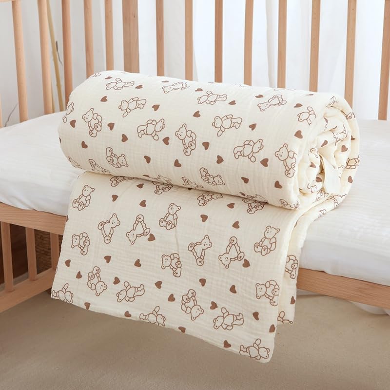 Image of Kassy Pop Baby Quilt Blanket | Bear Print, Breathable Swaddle Wrap, Infant Crib Bedding, 110x110 cm
