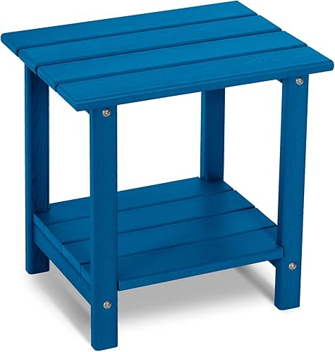 Miniatura 1 de Mesa auxiliar para exteriores de 2 niveles con veta similar a la madera, mesa auxiliar Adirondack de HDPE de 16.6 pulgadas, mesa auxiliar resistente