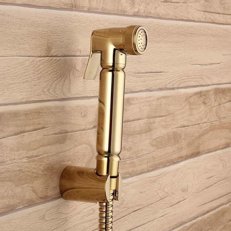 Gold Brass Handheld Toilet Bidet Kit - Diaper Sprayer Set with Holder & Flexible Hose(Gold B)
