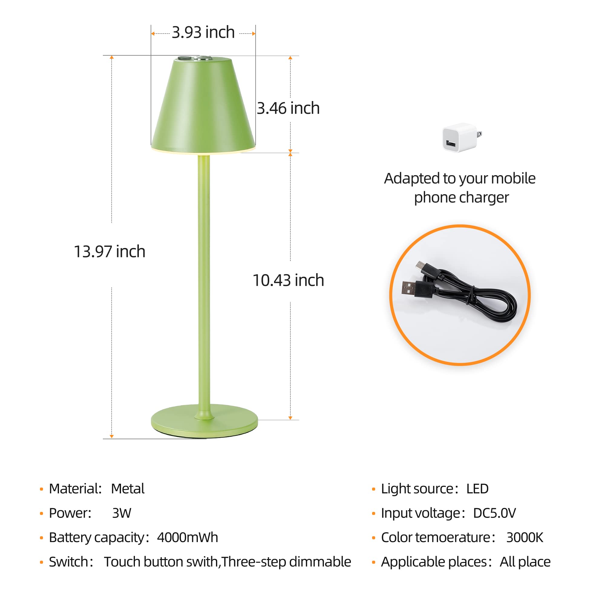 O'Bright Seraph - Lámpara De Mesa LED Inalámbrica Con Atenuador Bateria Recargable Integrada Brillo De 3 Niveles Lampara De Mesa Para Patio