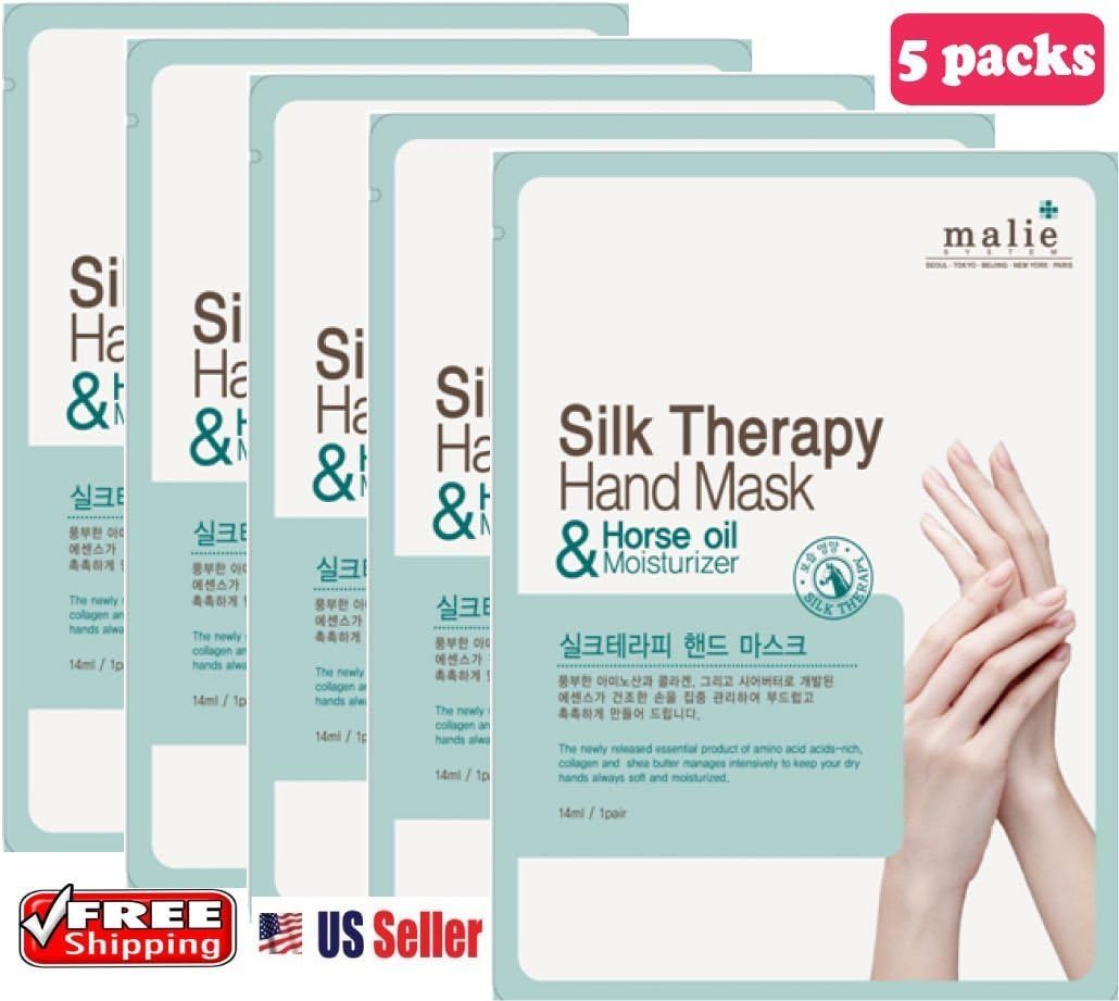 OBS lab] Silk Therapy HAND Mask 1 Pair X 5 Packs, Containing Horse Oil Helps to Give Moisturizing and Nourishing Your Dry Hand & Nail