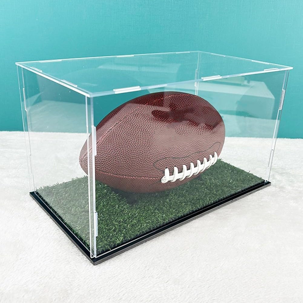 Vitrina de rugby de fútbol, caja de almacenamiento transparente de acrílico, organizador de almacenamiento extraíble a prueba de polvo para pelota de tamaño estándar, color negro y verde