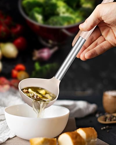 Miniatura 3 de Paquete de 2 cucharones de cucharón, cuchara grande de silicona para sopa, utensilios de cocina antiadherentes con alta resistencia al calor, sin