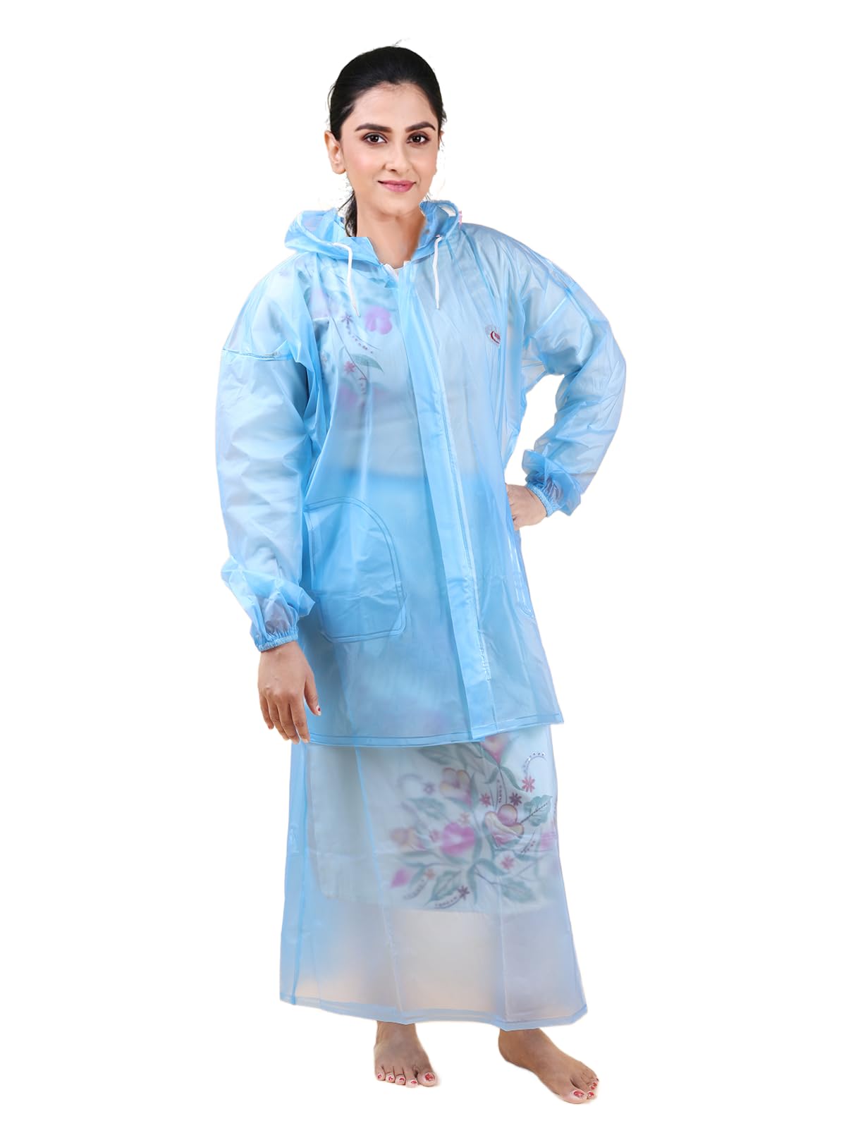Polyvinyl Chloride (Pvc) Womens Rain Standard Length Jacket With Skirt-image-2