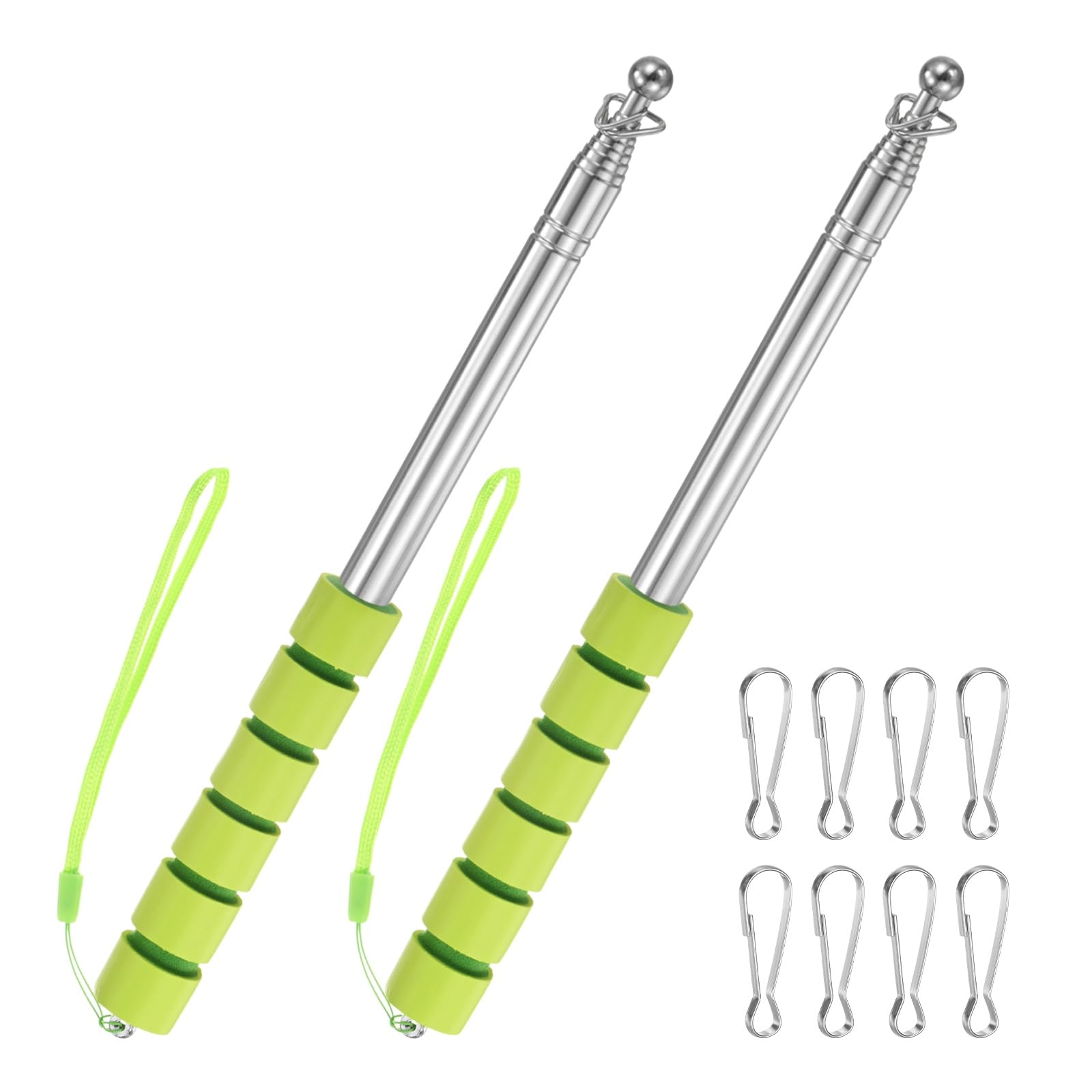 M METERXITY 2-Pack Telescopic Handheld Flagpoles, 6.6ft/2m Stainless Steel Handheld Portable Extendable Flagpoles with Anti-Slip Grip for Guide/Teachers/Festival, Guide Flag Pole [Green] — image 1