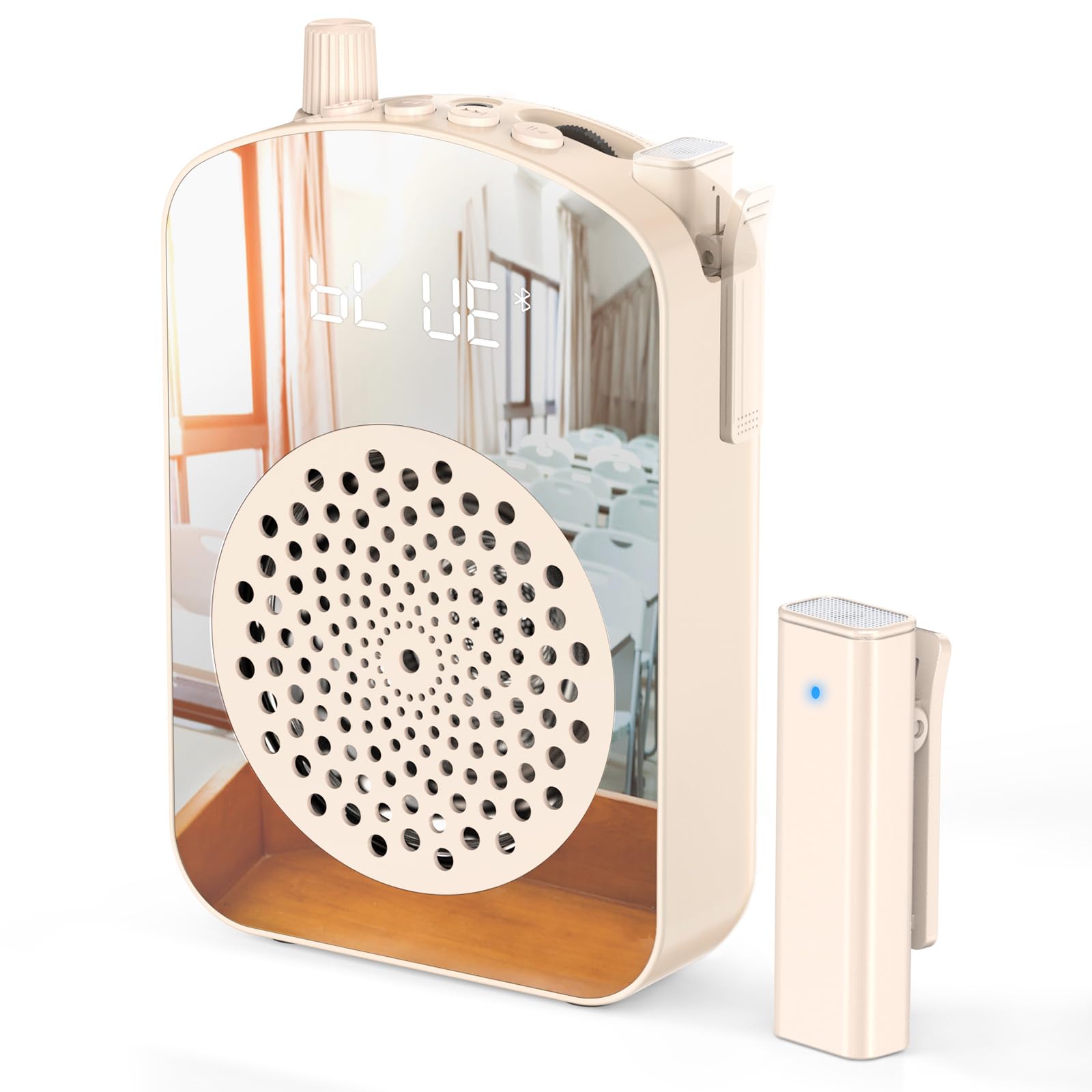 PRUNUS A10 Voice Amplifier Wireless with Lavalier Microphone Charging &Storage,Portable Voice Amplifier with Laple Mic Speaker,Mini Voice Amplifier for Classroom,Speech,Training Outdoor (Beige)