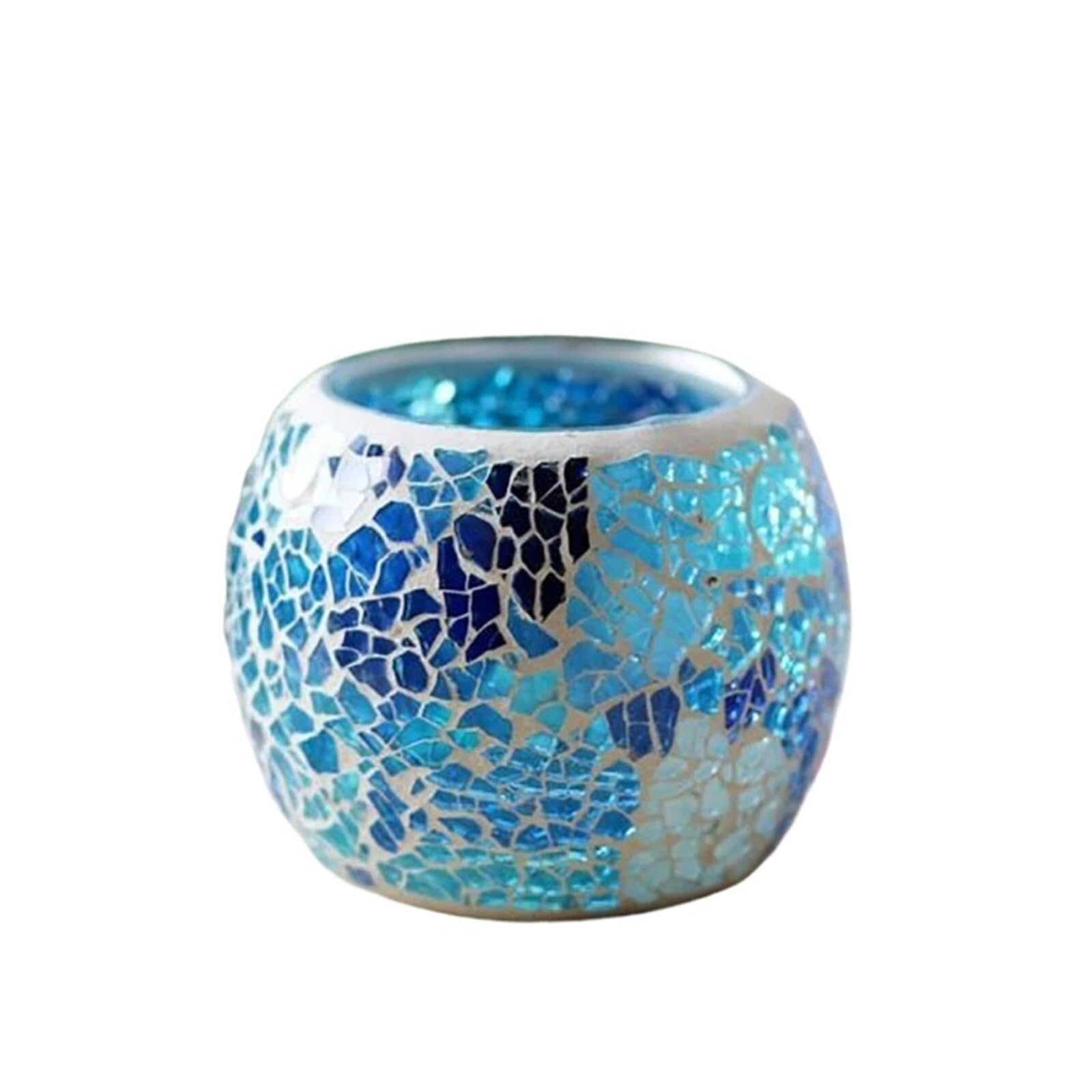 Candle Holders Color Snowflake Mosaic Glass Candlestick Wishing Candle Tea Light Holder Wedding Party Table Ornaments Romantic(Blue)