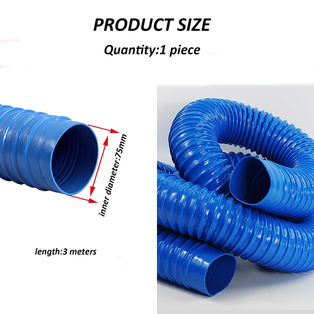 Manguera recolección Polvo Flexible PVC Azul, conducto ventilación Corrugado, Conector Manguera aspiradora Extensible 3 m Longitud, diámetro Interior de 30 mm a 80 mm,75mm