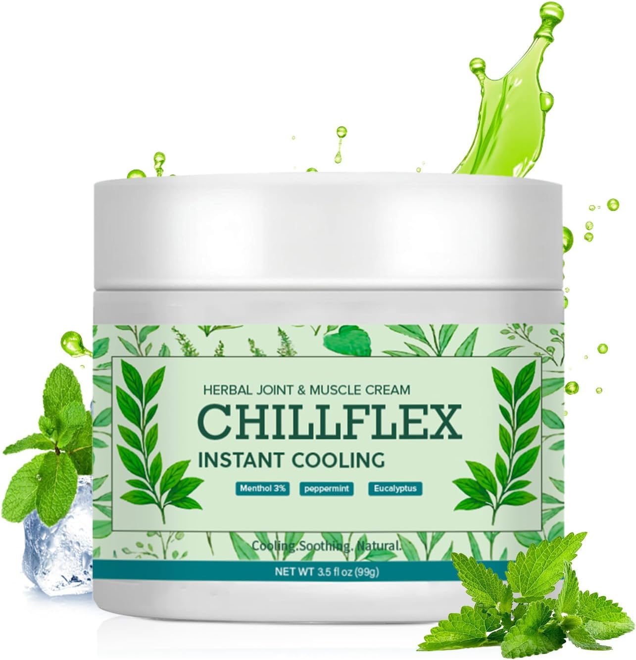 CHILLFLEX Menthol Soothing Cream, Cooling & Soothing Relief for Muscle Aches, Joint Discomfort, Ideal for Head, Lumbar, Neck, Hands & Feet, 3.5 Oz (1 PCS)