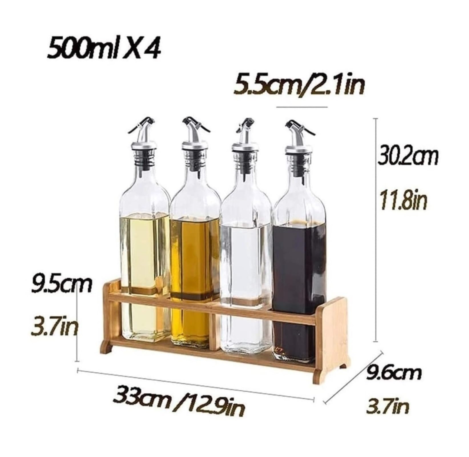 Dozownik oleju i octu Butelka z dozownikiem oliwy z oliwek, olej i ocet Cruet, 500ml butelki z octem i olejem zestaw dozowników z uchwytem na drewno Gotowanie