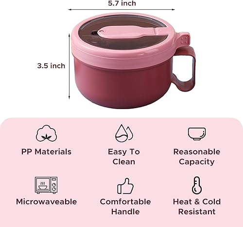 Miniatura 2 de Juego de tazones de ramen para microondas y palillos con tapa, aptos para microondas, fideos o tazones de sopa, cocina de ramen, oficina,