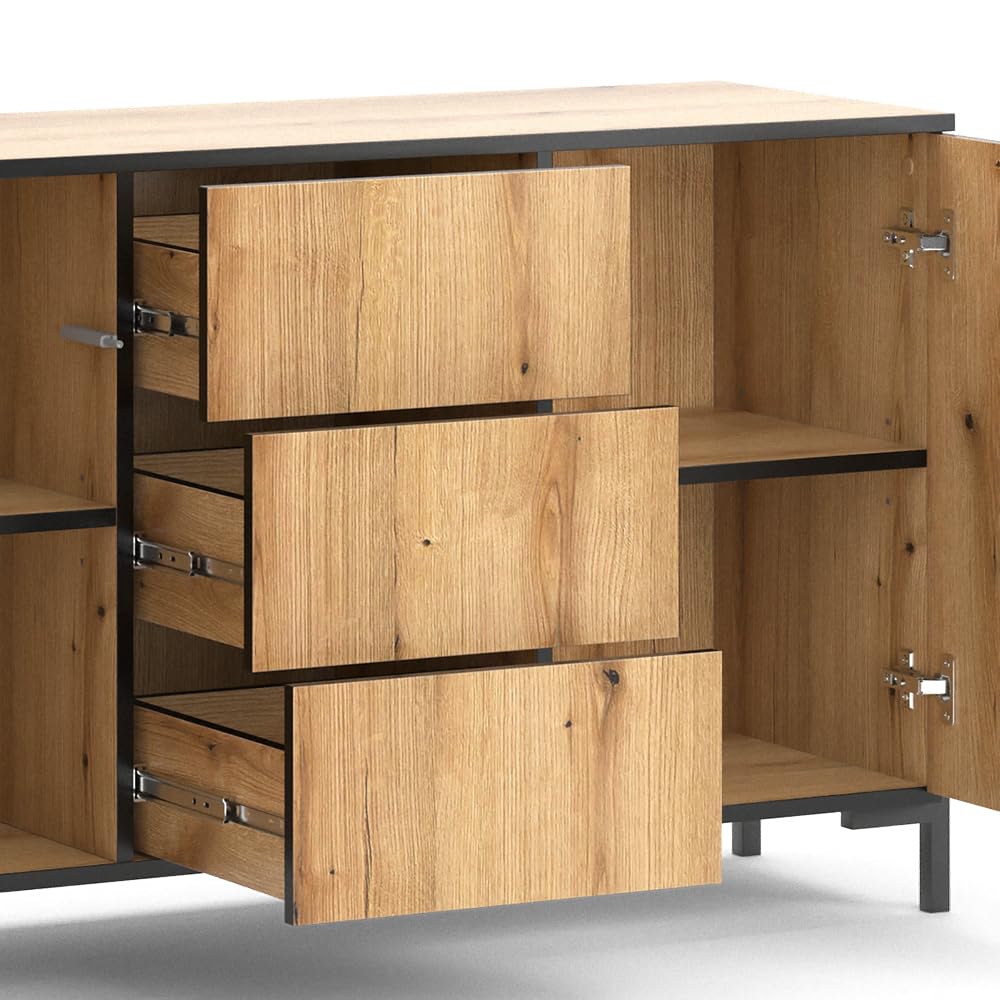 Vicco Kommode Hatto, Eiche, 124 x 69.6 cm | geeignet zur Ablage und Aufbewahrung im Schlafzimmer