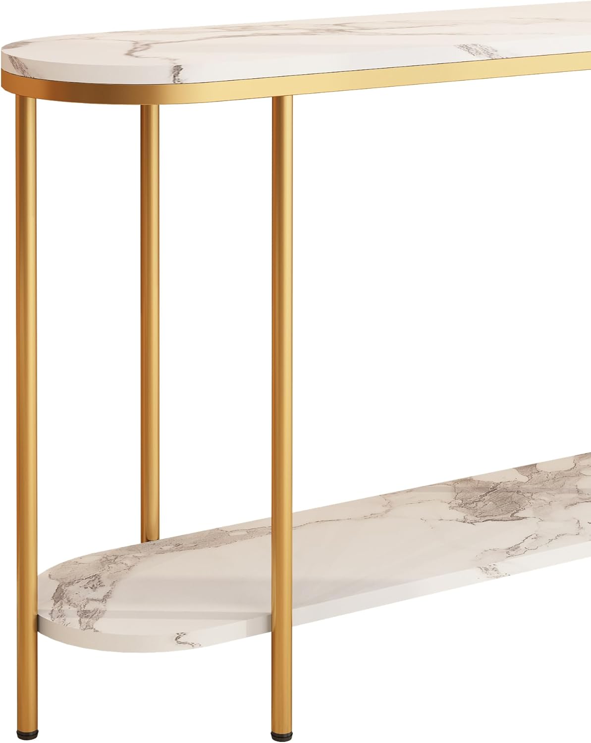 Karl home 2-Tier Console Table for Entryway, Entryway Table with Storage Shelves White Round Marbled Tabletop Gold Metal Frame, Modern Behind Couch Table for Living Room Hallway Entrance Foyer,42 Inch