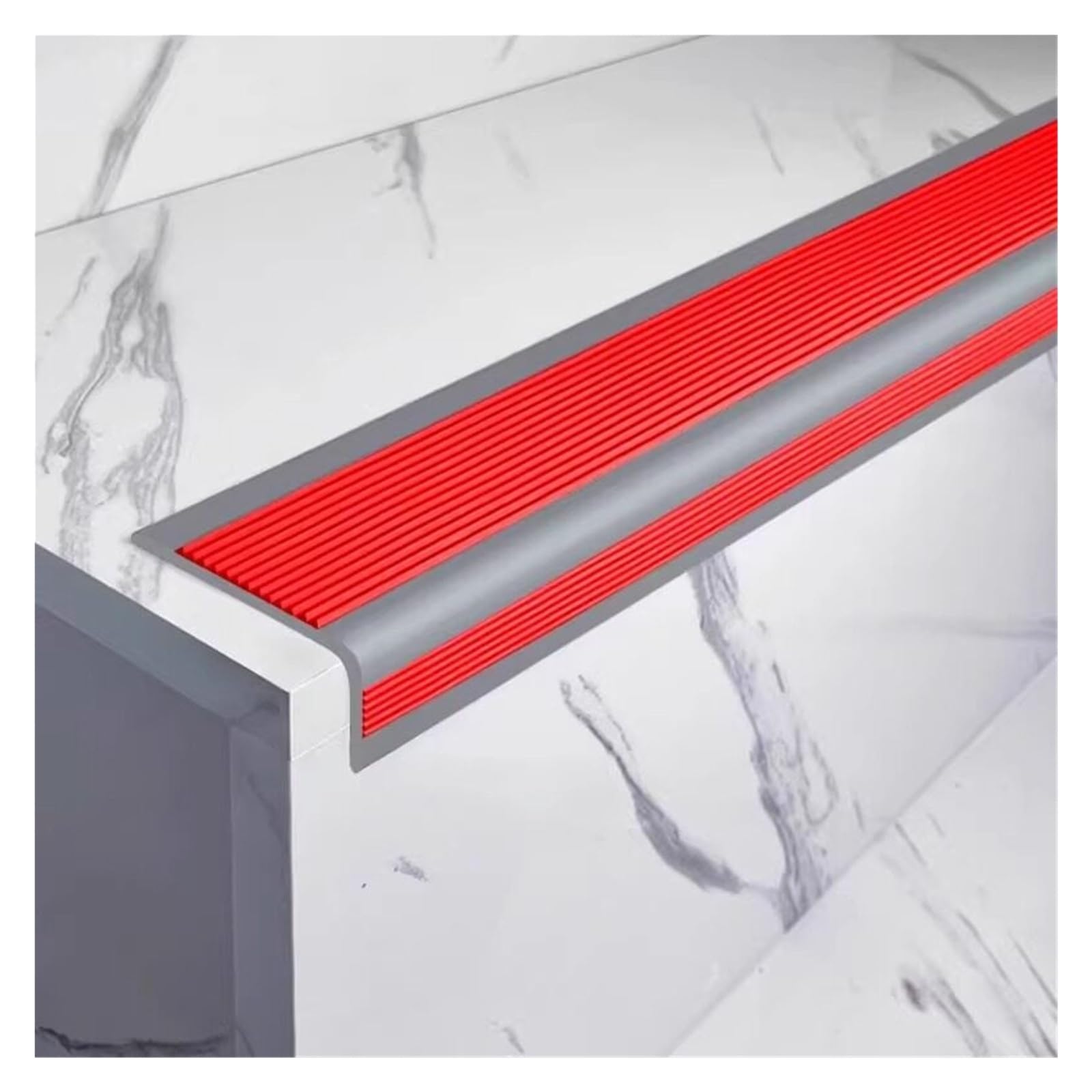 YLLFFLL Rubber Stair Nose Guards for Marble Steps, Self-Adhesive Stair Nosing with Fluted Non-slip Surface, Treads Edge Protector Molding Trim(Red,5.2ft/1.6m)