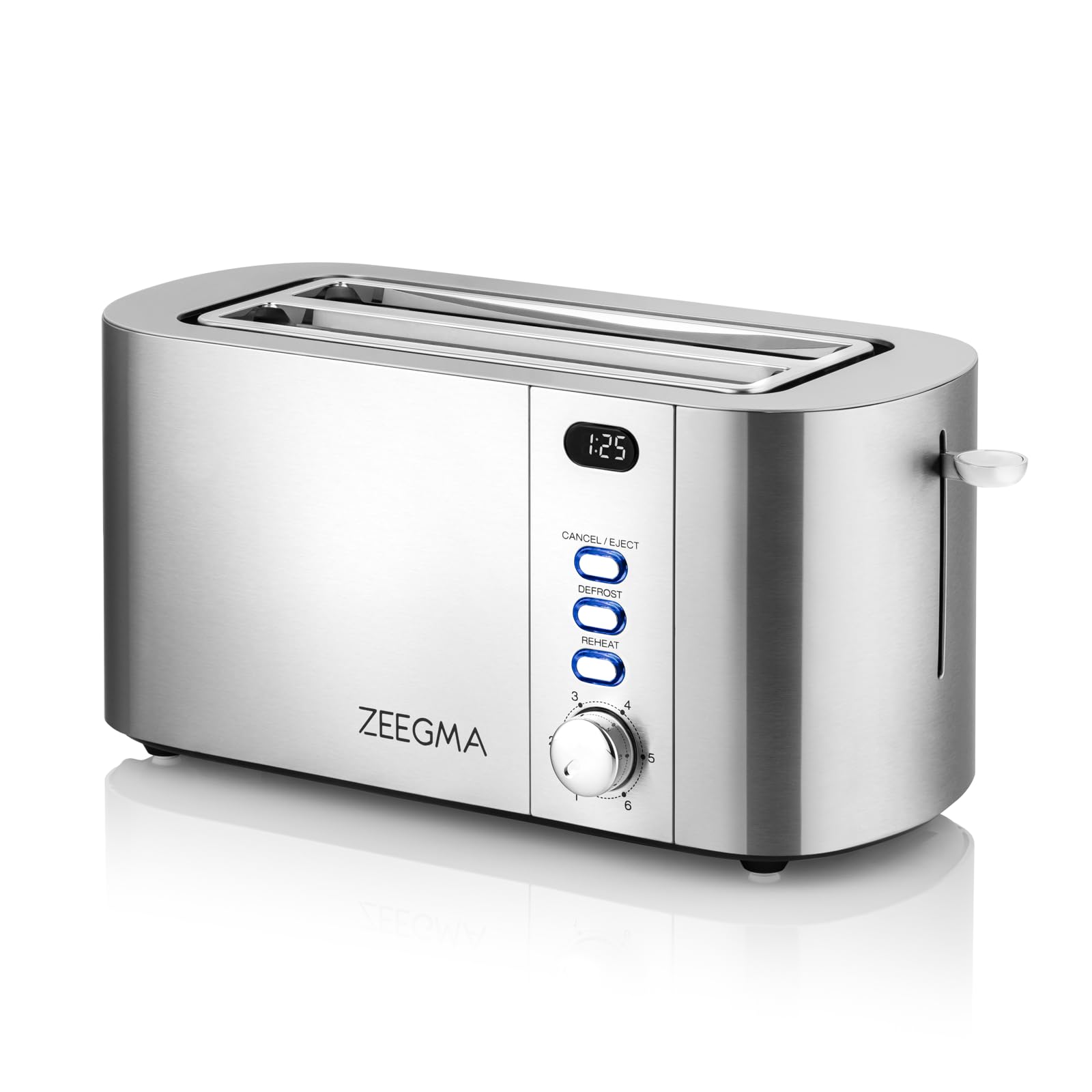 ZEEGMA Tostapane per 4 Fette TOSTEE CHEF Tostapane in Acciaio Inox, Griglia Scaldapanini da 1500W, Scongelamento, Riscaldamento e Arresto, Vassoio Raccogli Briciole, Display a LED con timer, 6 livelli