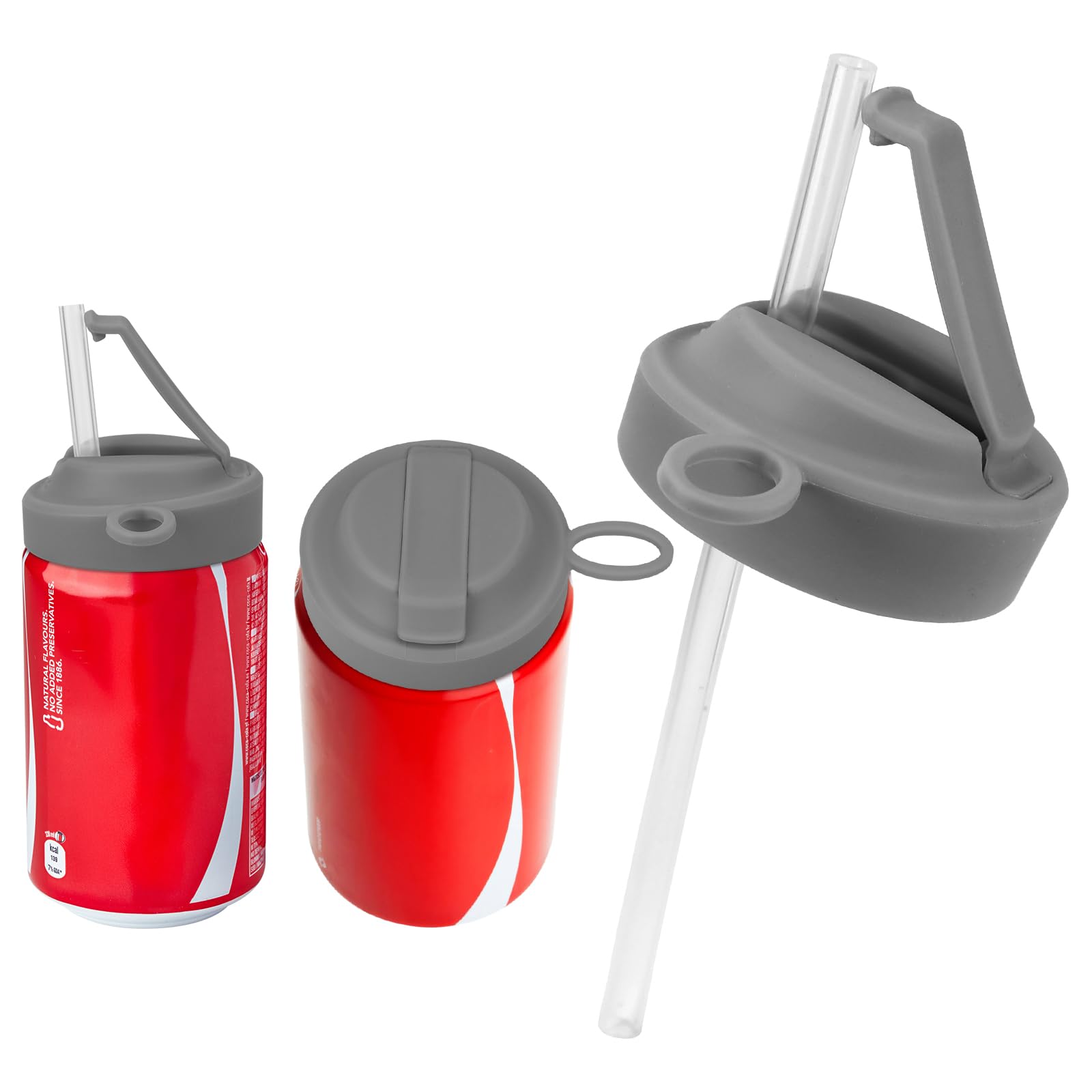 Silicone Soda Can Lids With Straw【Reusable】【BPA-Free】【Leak Proof】Can Covers For Canned Beverage, Beer, Juice, Seltzer，Gray