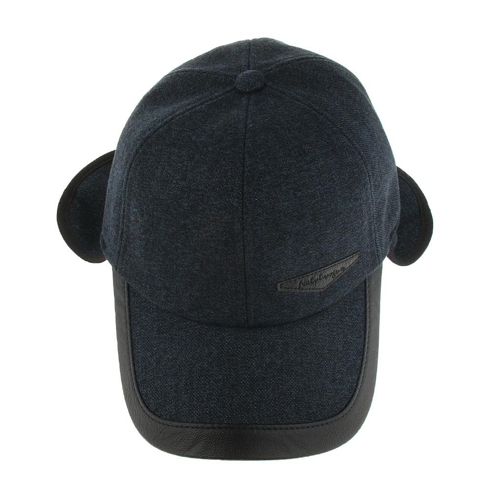 Fashion My Day Men's Winter Warm Woolen Peaked Baseball Cap Hat with Earmuffs Dark blue