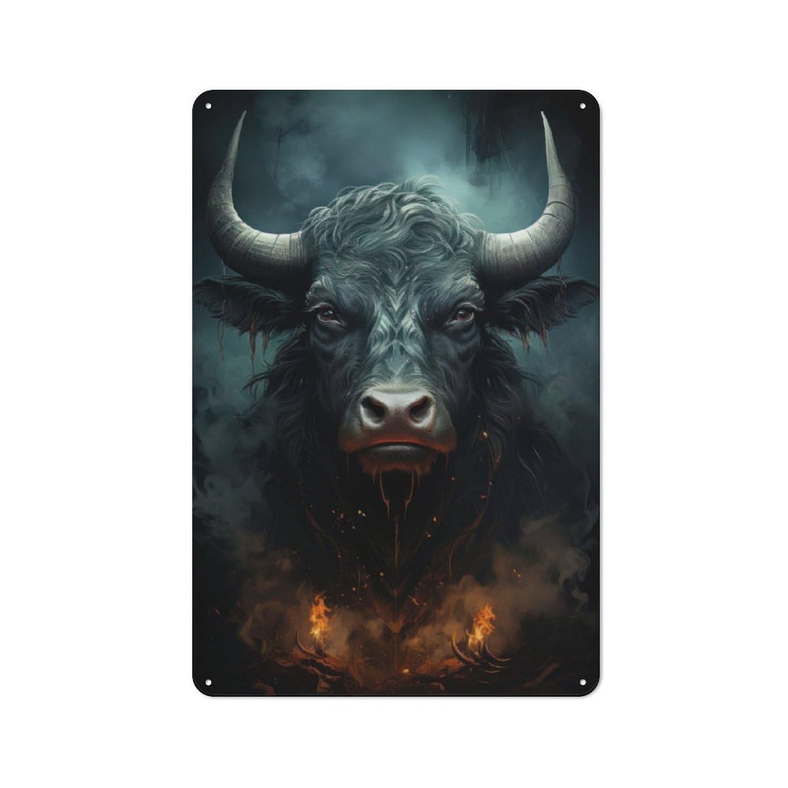 Junmoney Bull Portrait Tin Wall Plaque 30X20cm With For Dining Room Or Kitchen, A Metal Wall Feature For Kitchens And Dining Spaces