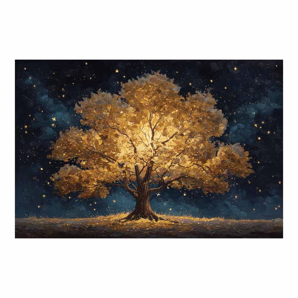 ZAMAEIU Tree of life wall art Starry trees trail abstract canvas wall, For Bathroom, Living Room, Bedroom, Office.Gift for Home Decor(golden)-30x50cm Unframed