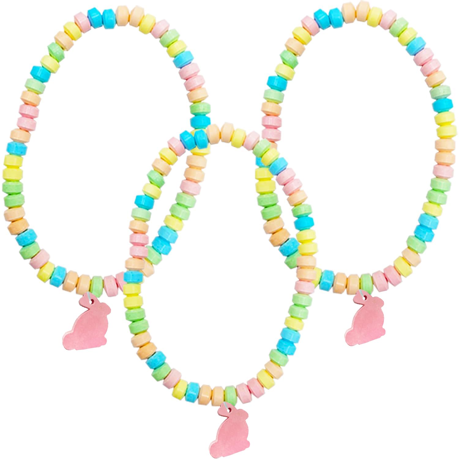 Fruidles Easter Bunny Candy Necklace, Multicolor Fruit-Flavored Chewables for Party Favors (12-Pack)