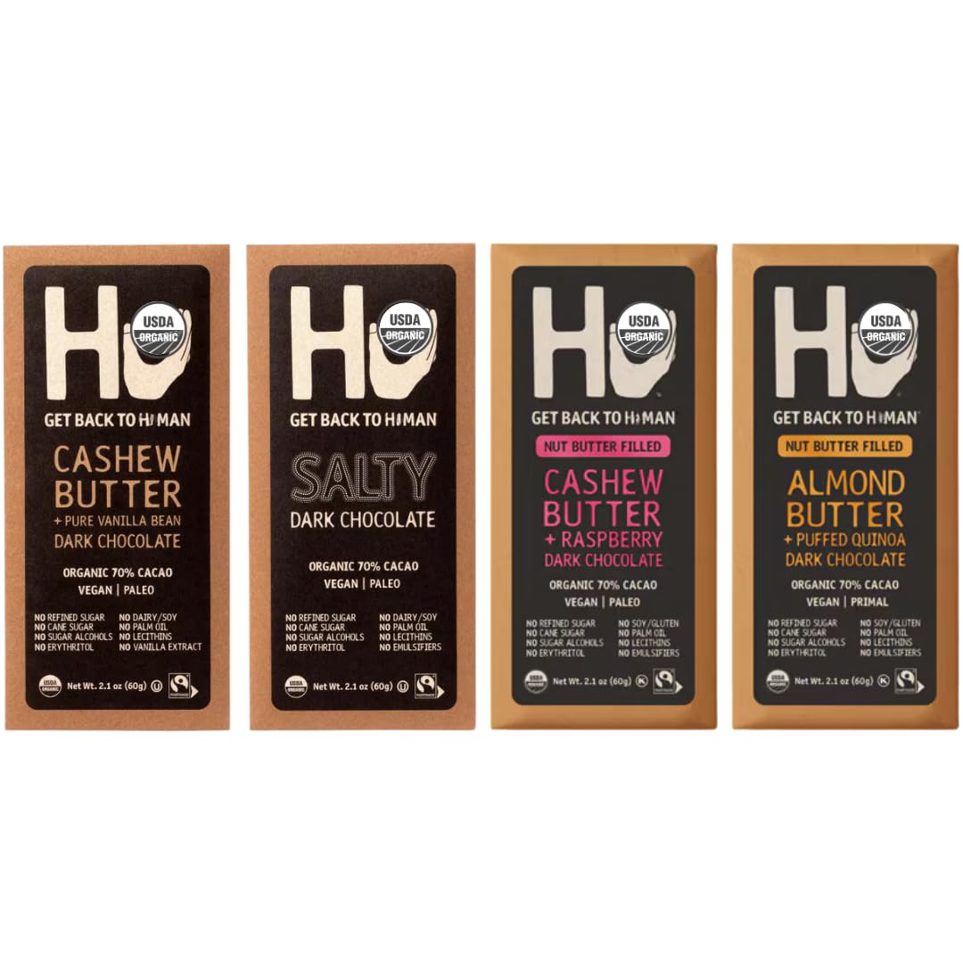 Chocolate Bar Variety Pack – 4 Flavors – Vegan, Paleo, Gluten-Free – No Dairy, No Refined Sugar – 4 Count (4 Pack, Dark)