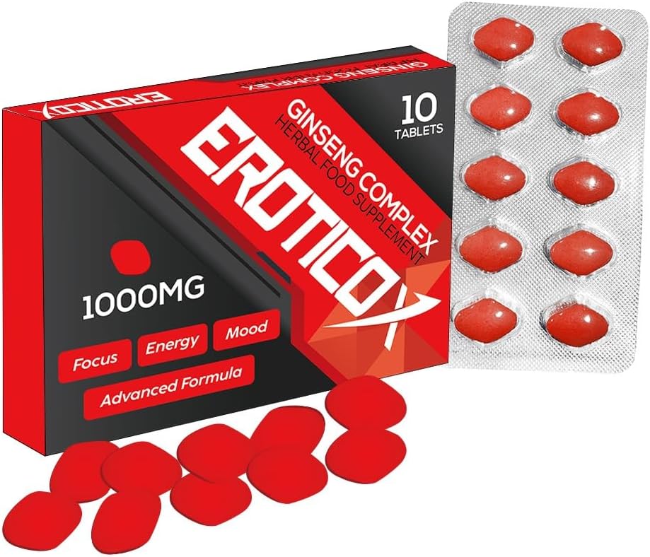 RED 1000mg | Stronger | Longer | Harder | Performance | Extra Strength Enhancing Pills, Stamina Endurance Booster Supplement Pills for Men | 10 Ginseng Tablets
