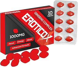 EROTICOX RED 1000mg | Stronger | Longer | Harder | Performance | Extra Strength Enhancing Pills, Stamina Endurance Booster Supplement Pills for Men | 10 Ginseng Tablets