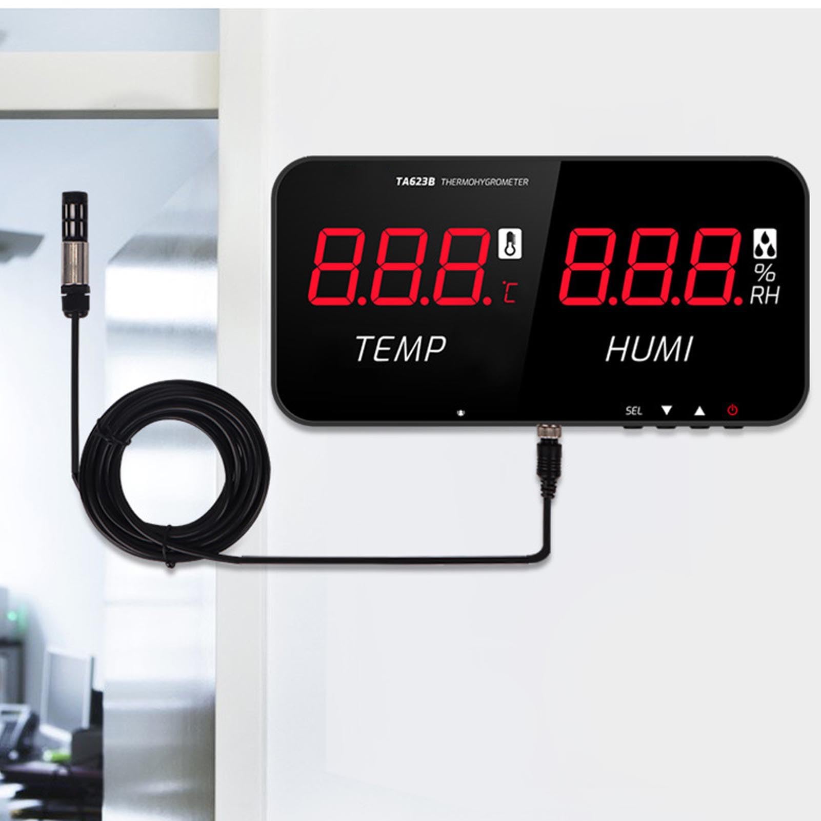 Misuratore di Temperatura e umidità con Sonda Esterna 5 M, Termometro Igrometro Digitale con Display a LED, Sensore Ad Alta Precisione -20°C a 80°C per Uso in Serra,