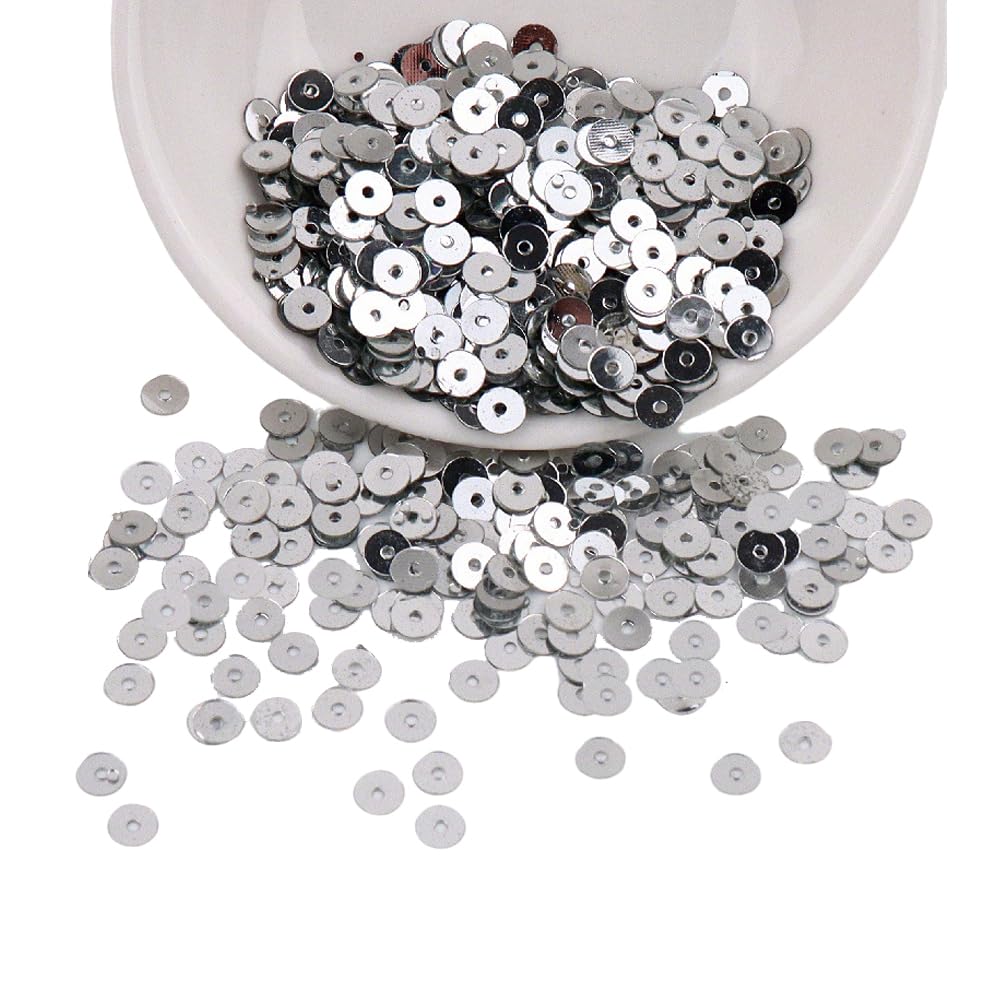 3 Packs 4MM/5MM/6MM Flat Round Loose Sequins, Silver-Base PVC Paillettes Sequins for Scrapbooking, Sewing Decoration, Silver