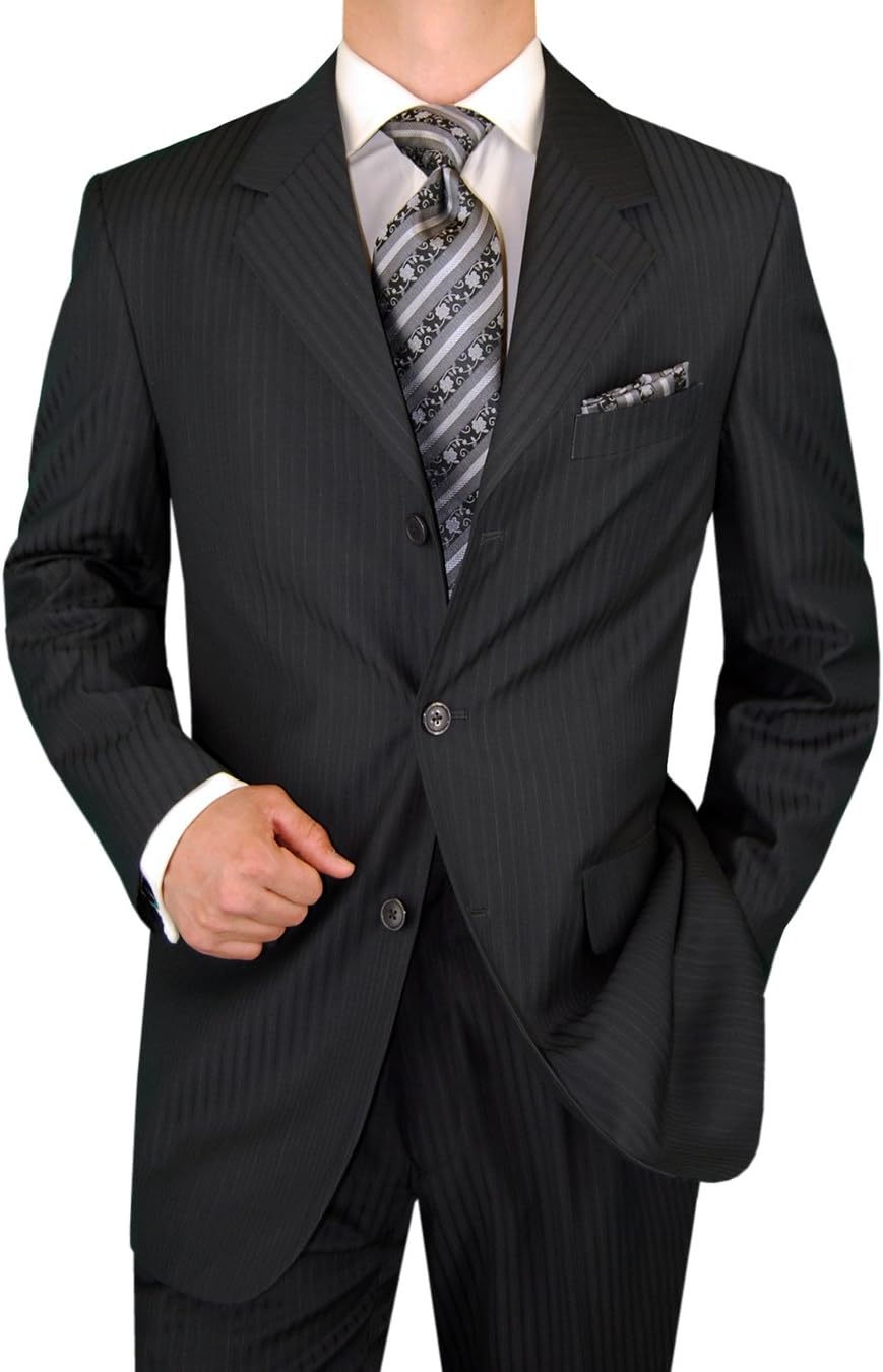 DTI GV Executive Men's Italian Wool Three Button Suits Stripe Jacket Pants Set