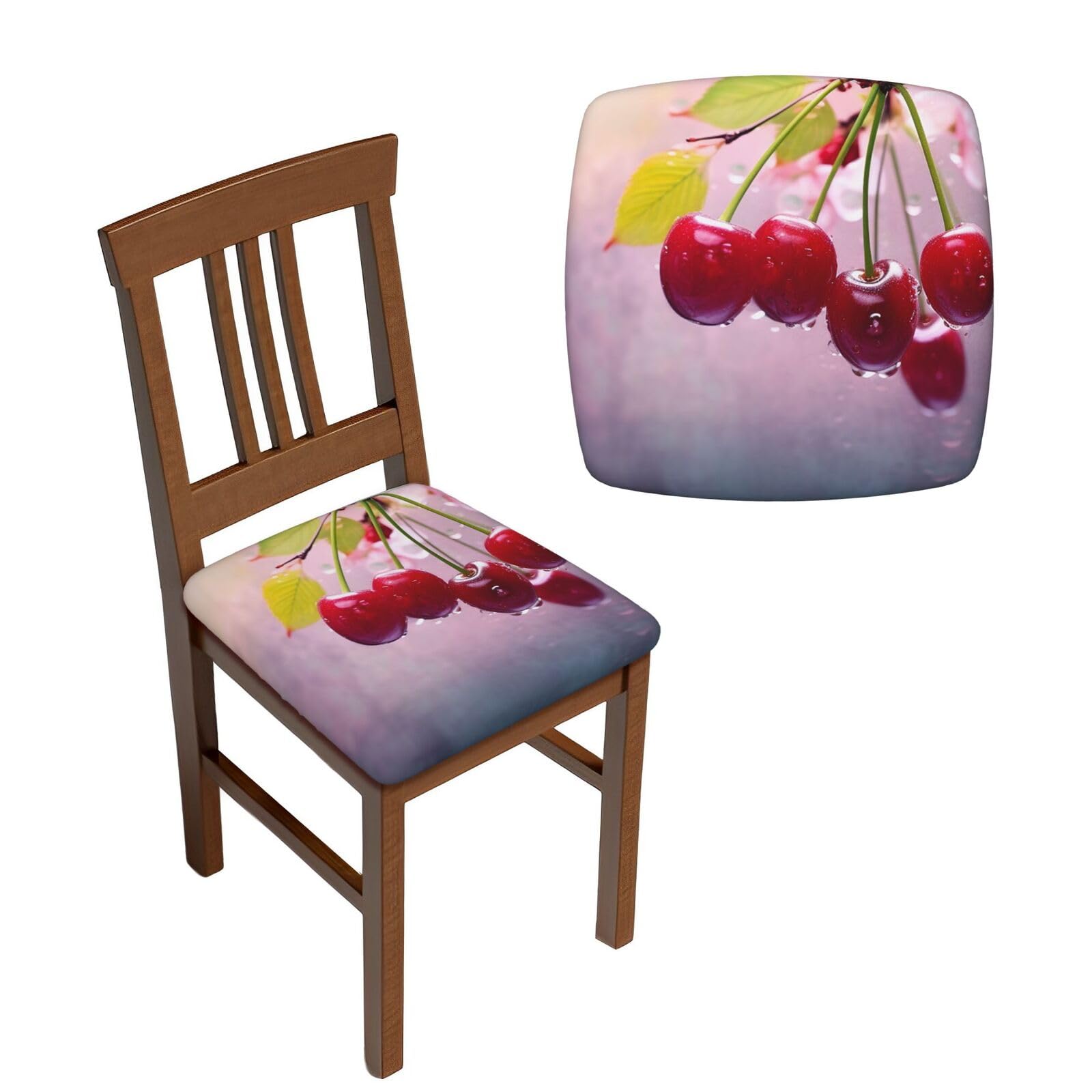 NONHAI 6PCS Dining Chair Seat Covers Set Cherry Stretch Removable Chairs Covers Washable Seat Cushion Slipcovers Protector for Dining Room Kitchen Chairs