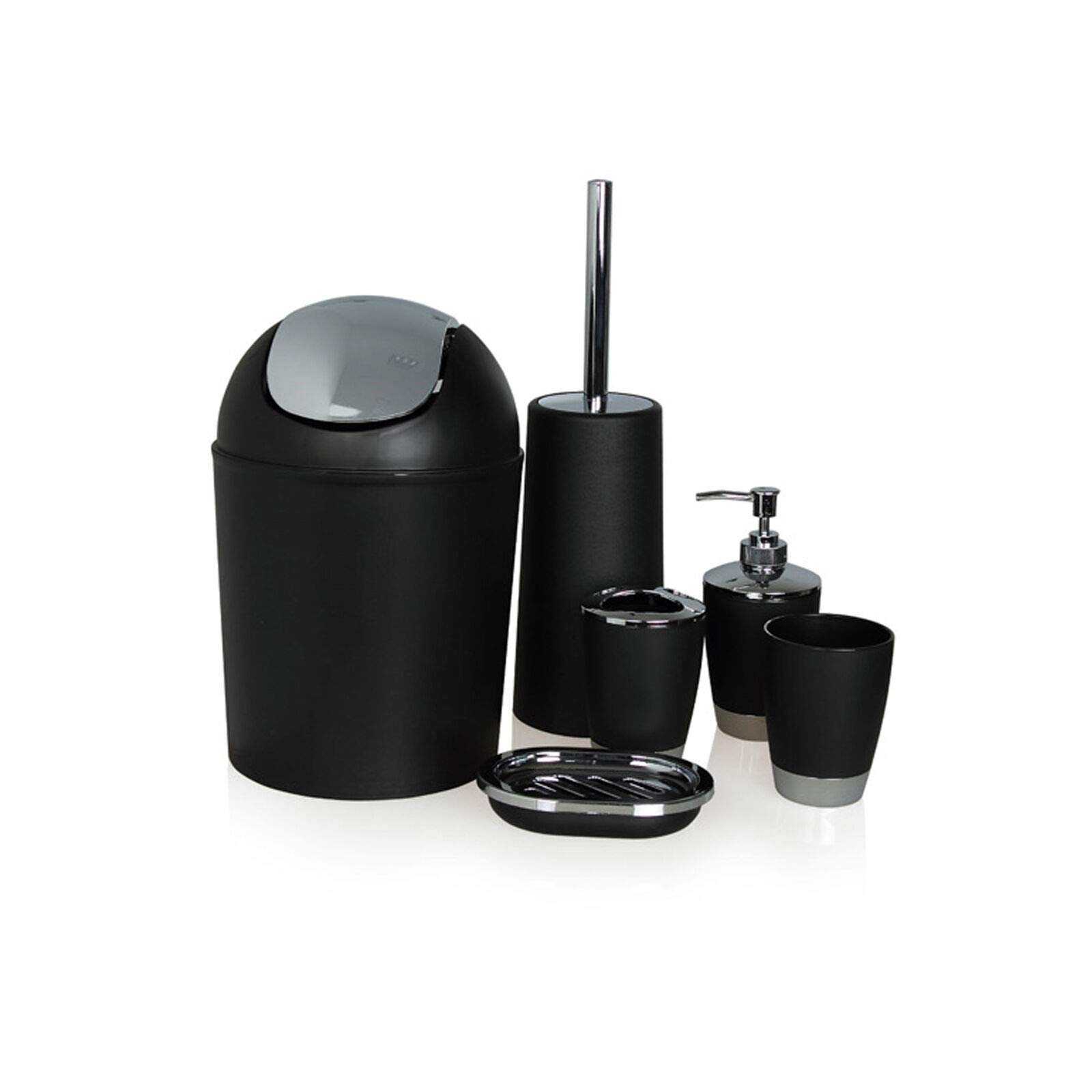 EliteKoopers 6 Pcs Black Bath Accessories Set Bin Soap Dispenser Toothbrush Tumbler