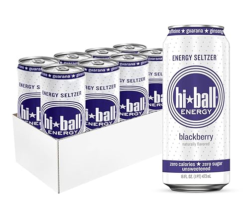 Hiball Energy - Seltzer energético de mora sin azúcar ni calorías 8 unidades de 16 onzas líquidas