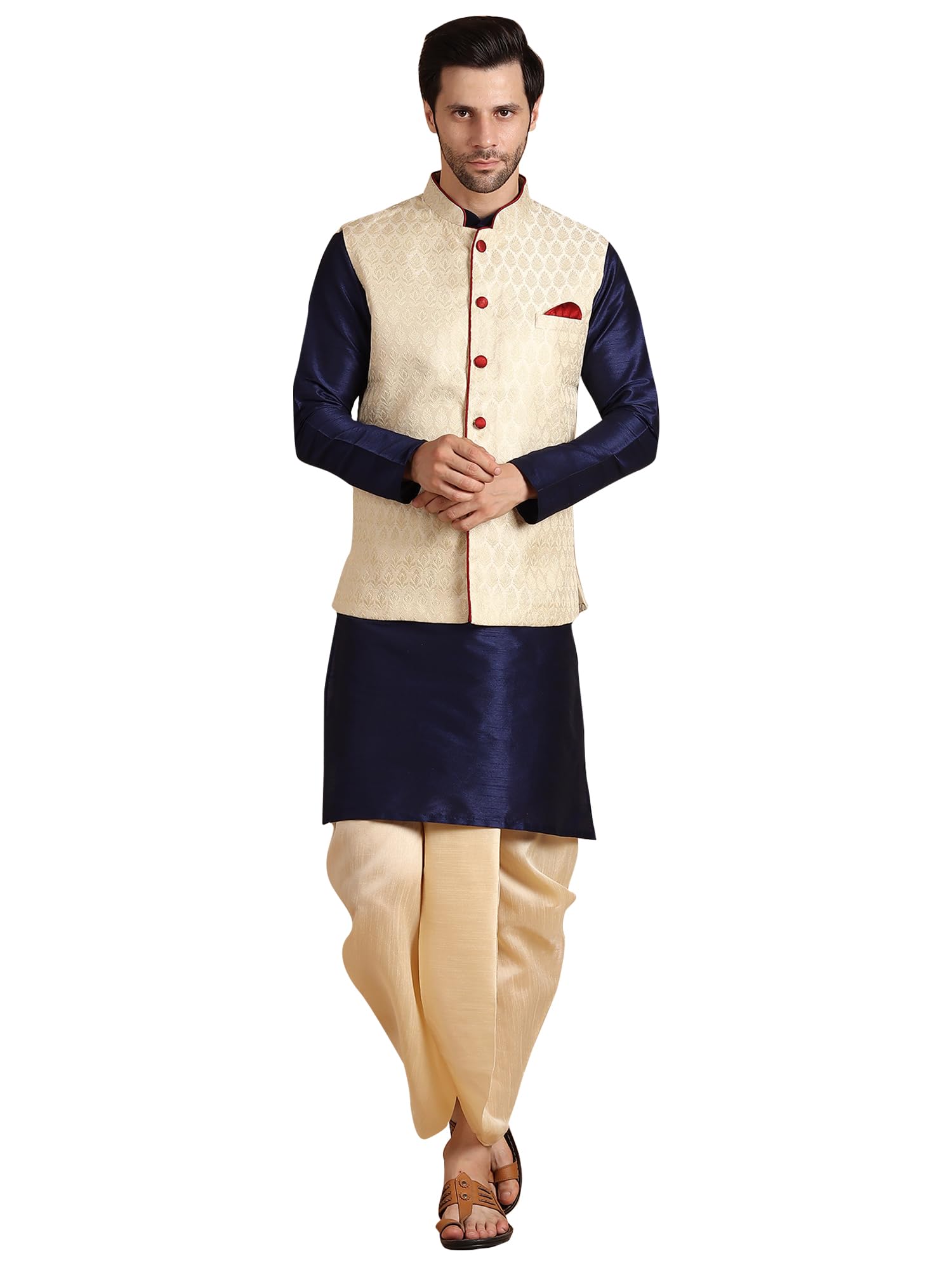 Mens Kurta Dhoti Set with Designer Ethnic Nehru Jacket